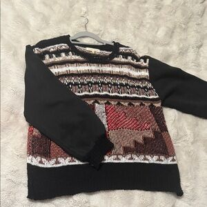 Womens Black and Brown Patterned Sweater